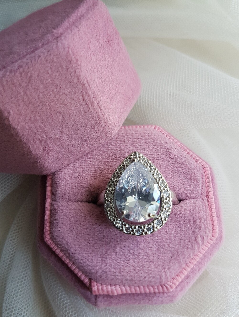 Swarovski Elements 925 Sterling Silver Large White Teardrop Halo Necklace NEW - Picture 5 of 12